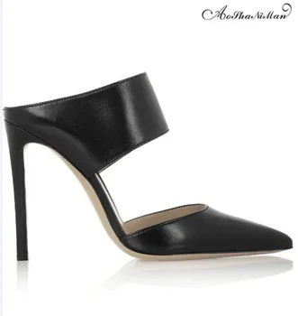 

Newest spring summer women high heels Genuine leather black dress shoes woman sandals Fashion thin heel slippers pumps 34-41