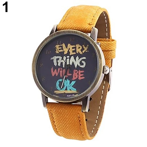 

2015 New Men's Women's Every Thing Will Be Ok Denim Band Analog Quartz Dress Wrist Watch 5ENQ