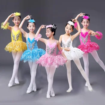 

Pink Blue Sequined Kids White Swan Lake Pancake Professional Ballet Tutu dress Dancewear Girls Ballroom Dancing Costume Clothes