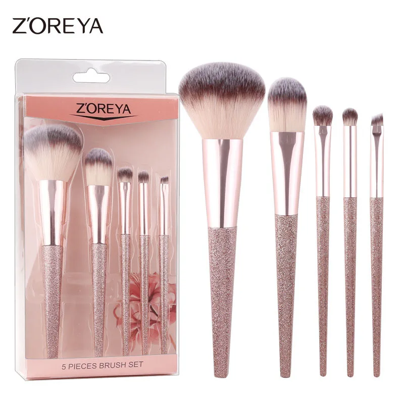 ZOREYA, высокое качество, 5 шт., набор кистей для макияжа лица, портативные Кисти для макияжа, пудра, основа, тени для век, кисть для смешивания - Handle Color: ZH55
