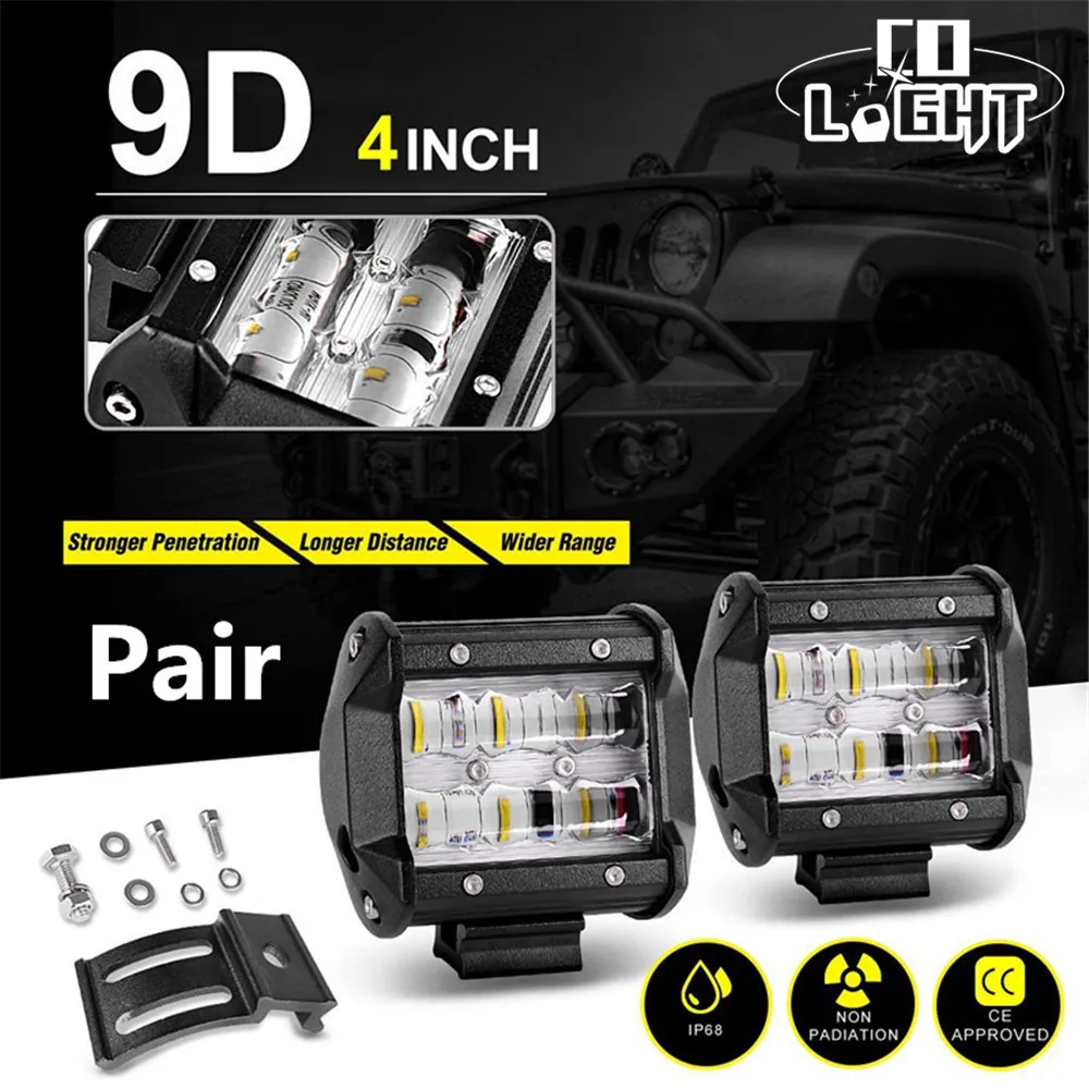 

CO LIGHT LED Light Bar 4Inch 18W 9D Work Light Led 12V 24V for Lada Offroad Truck 4x4 4WD SUV ATV BMW Car Styling Auto Fog Light