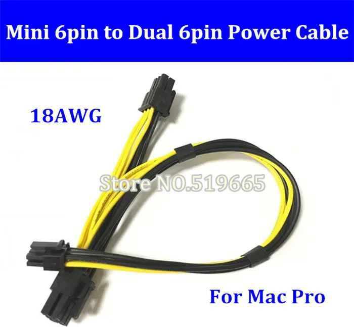 

New DIY 18AWG mini 6PIN to Dual PCI-E 6 PIN GPU Power Supply Cord Power Cable MINI 6PIN 27CM for MacPro Graphic Video Card