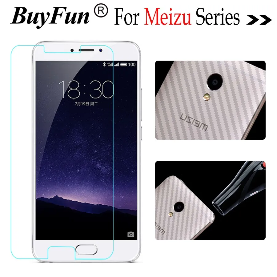 Для Meizu M2 M3 M5 MX4 MX5 mx6 MX5 Pro M2 M3 M5 Примечание 2 шт. спереди закаленное Экран Protector углеродного сзади Стикеры Фильм Чехол