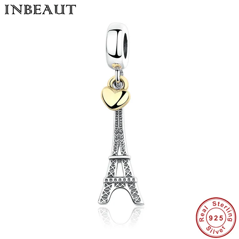

INBEAUT Wedding Necklace 925 Sterling Silver Golden Heart Tower Pendant Female Fashion Charm fit S925 Bracelet Women Gift