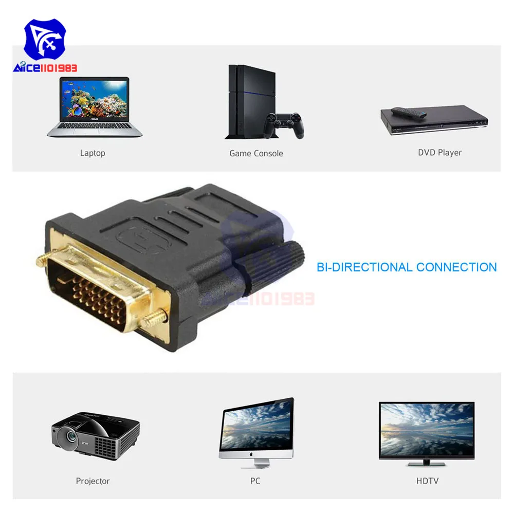 

DVI to HDMI Adapter Converter Bi-Directional Connection Gold-Plated HDMI to DVI Connector for PC Laptop Projector Game Console
