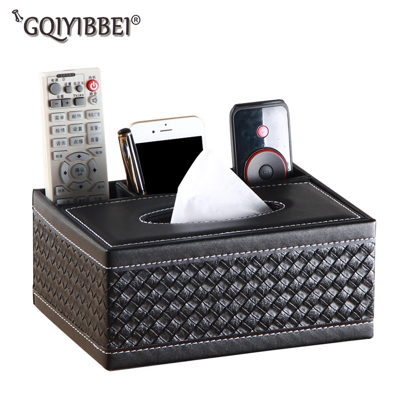 

European Multi-function New Arrival Tissue Box Napkin Holder PU Leather Remote Controller Storage Box Desk Cosmetics Organizer