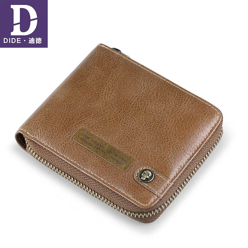 

DIDE Vintage Wallet Genuine Leather Short Coin Purse Male Money Credit Card skull metal Wallet For Men Clutch Wallet