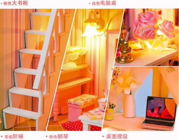 13835 DIY wooden doll dream house miniatures Villa dollhouse Wooden Building Model Furniture Model For child Toys
