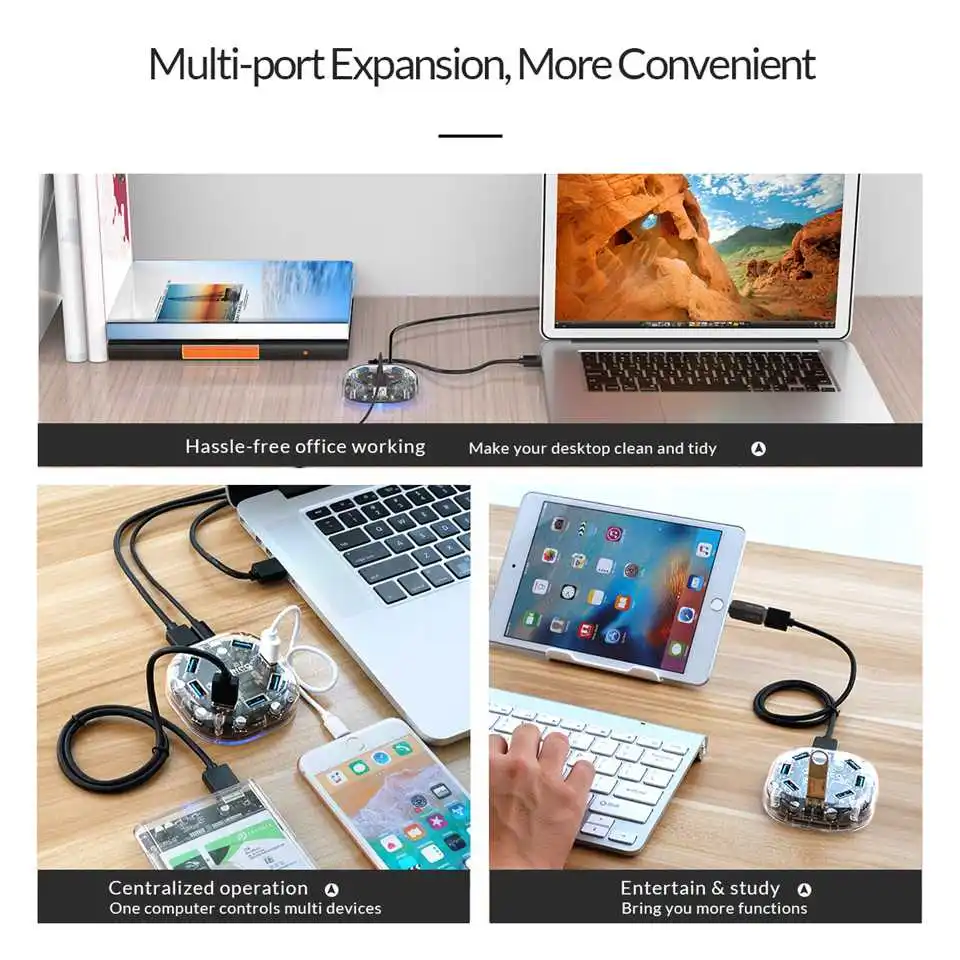 Orico H7U прозрачный 7-Порты и разъёмы USB 3,0 хаб с Micro USB Мощность Порты и разъёмы USB 3,0 Micro B кабель