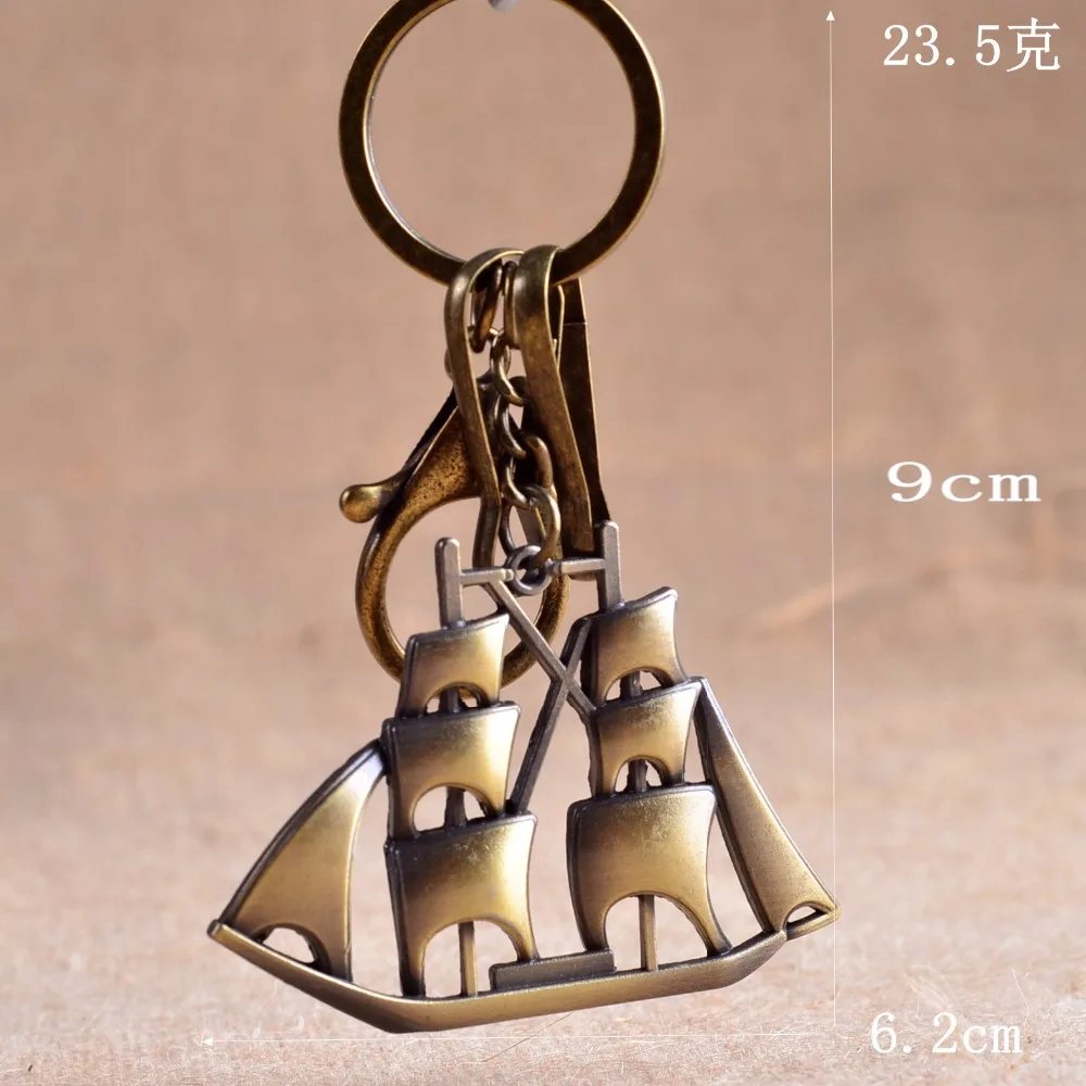 Alloy Vintage Sailboat Key chain Ancient Bronze Key Rings Sports