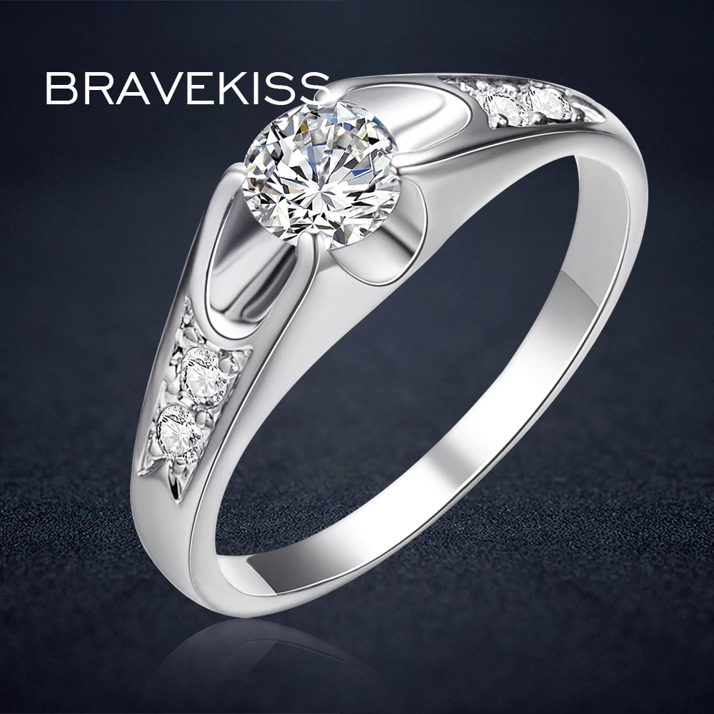 Классические Блестящие Обручальные кольца с фианитом BRAVEKISS для женщин помолвка