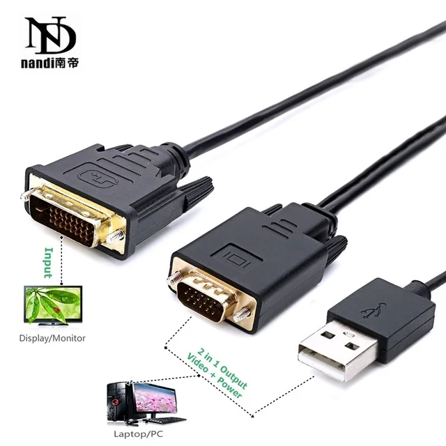 vga to dvi cable male to male Adapter with USB 2in1 video