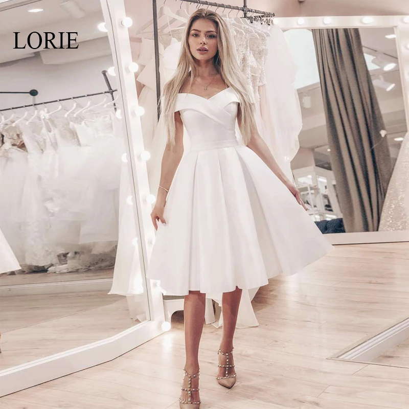 LORIE Short Lace up Hochzeit Kleid Weg Von der Schulter Einfache A Line  Brautkleider Weiß Elfenbein Robe De Mariage Hochzeit Party kleider|Wedding  Dresses| - AliExpress