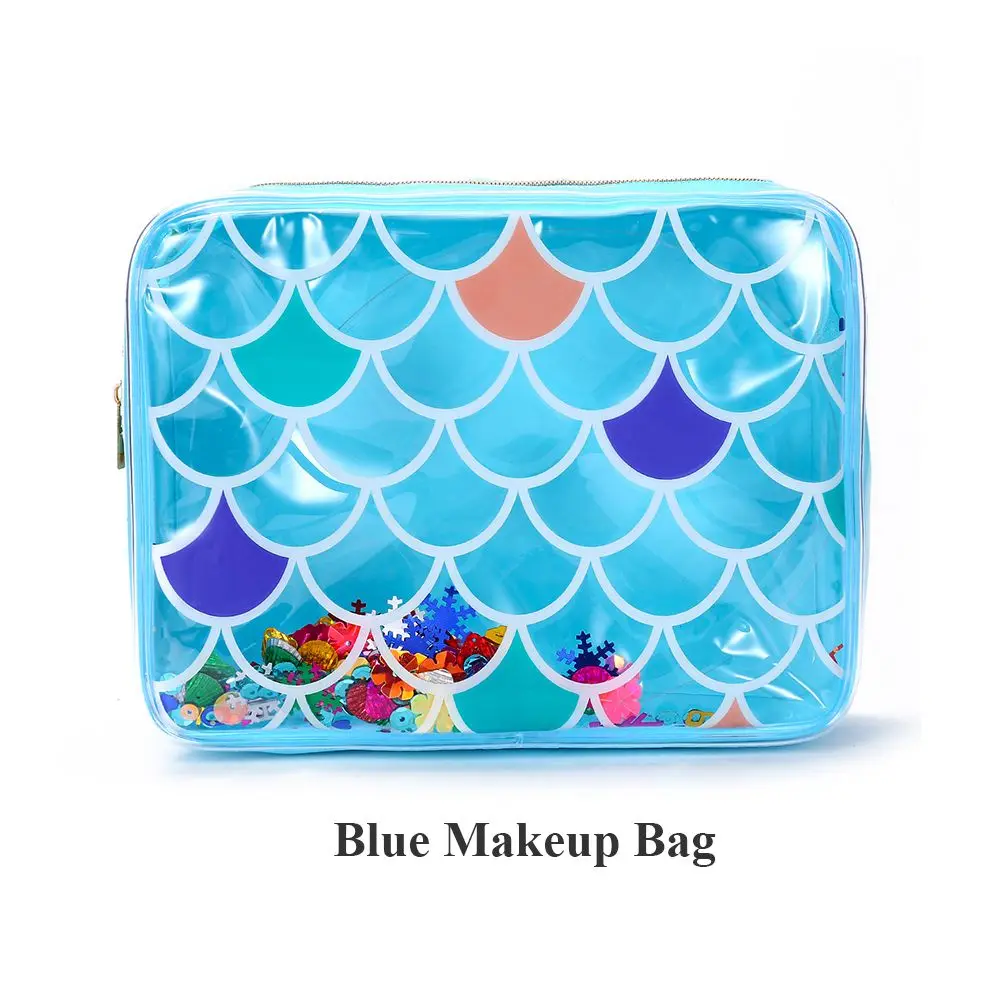 Русалки косметичка; сумка Для женщин из прозрачного ПВХ большой Ёмкость органайзер для макияжа, сумка для туалетных принадлежностей Чехол из прозрачного пластика дорожная сумка для путешествий - Цвет: Blue Makeup Bag