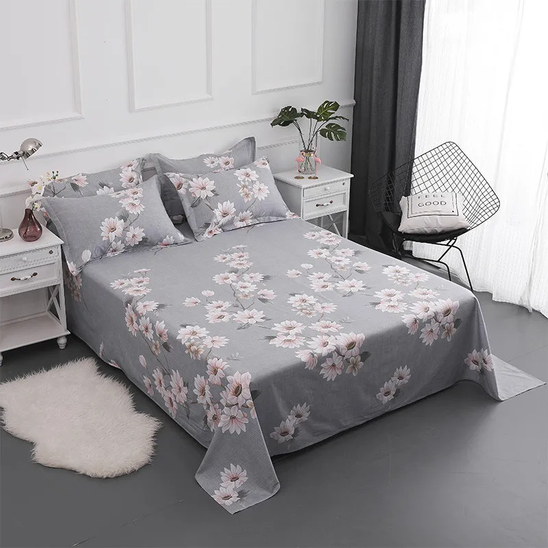 

2017 New Simple Gray Print Flat Sheet 230x250cm Set 3 Size Cotton Blend Printed Flat Sheets Bed Sheets With Pillow Covers