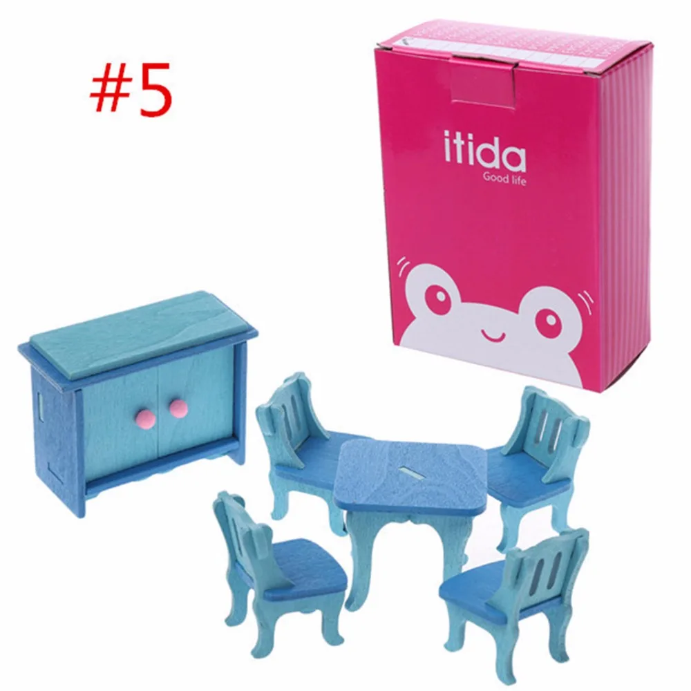 12Styles Kid Wooden Furniture Dolls House Miniature Bath Bed Living Room Children Toy Gift-M15