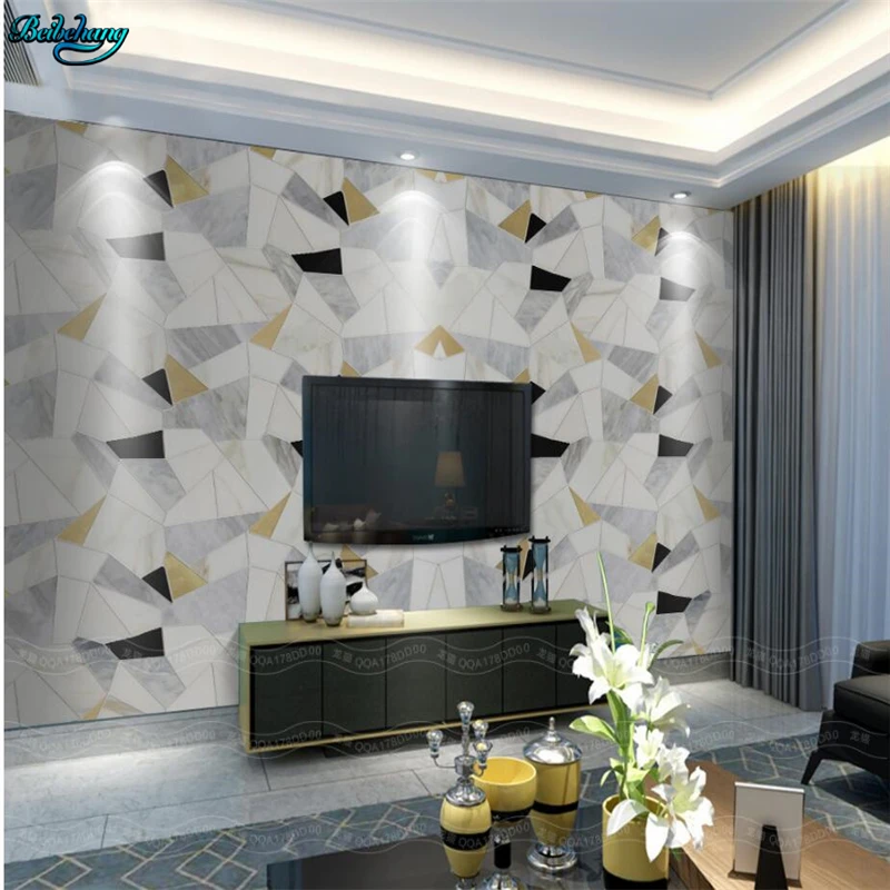 

beibehang Large Custom Wallpaper Northern Europe Simple Geometric Abstract Gold Polygon Marble Backdrop Home Decor