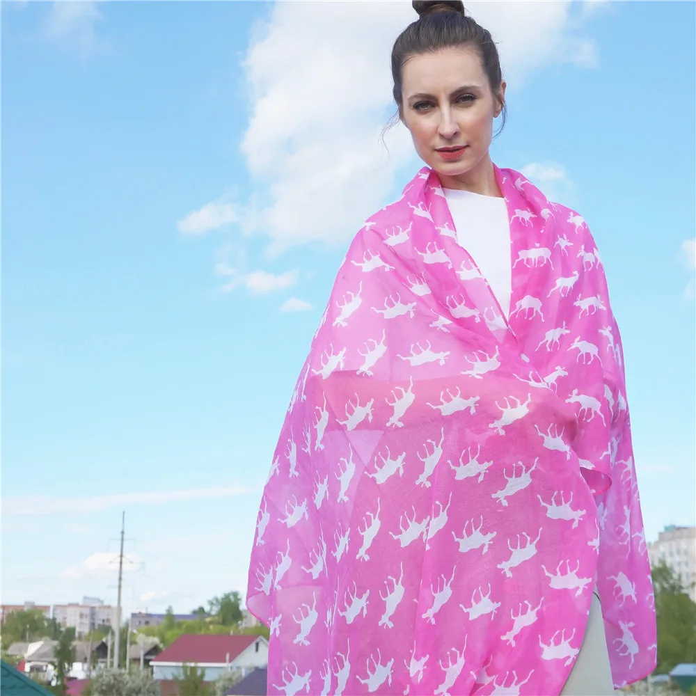 

Jinjin.QC Women Lightweight Viscose Scarf Reindeer Printed Scarves and Shawls Instant Jilbab Muslim Hijab Fashion Lady Bandana