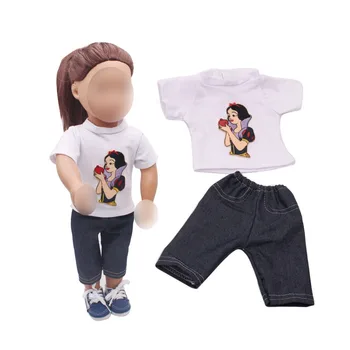 

18 inch Girls doll clothes Snow White printed T-shirt + pants American new born Baby toys fit 43 cm baby c349