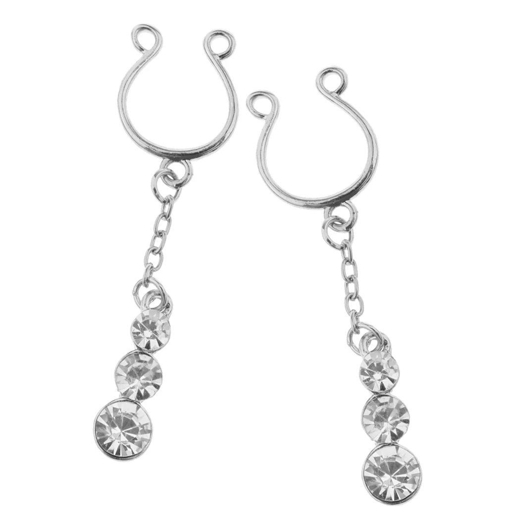 MagiDeal 4Pcs Crystal Stainless Ring Non-piercing Fake Nipple Ring Clip On Adjustable Body Jewelry