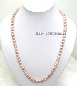 

Natural 7-8mm Round AA Pink And Purple FreshWater Pearl long 24" Necklace-nec3411 Free shipping