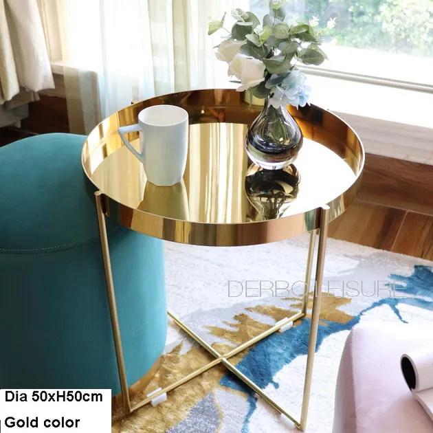 Современный классический дизайн Блестящий глянцевый столик из нержавеющей стали цвета розового золота, популярный модный угловой столик для дивана, 1 шт - Цвет: Gold Dia 50x50cm