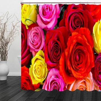 

3D Sexy Red and Yellow Rose Shower Curtains for Wedding Room Bathroom Curtain Waterproof Thickened Bath Curtain Customizable