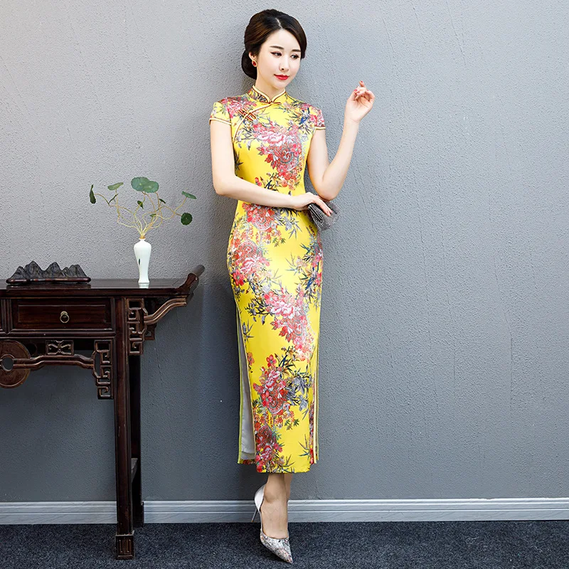 

Fashion Rayon Floral Handmade Button Silm Qipao Chinese Traditional Women Dress Vintage Lady Sexy Rayon Cheongsam Plus Size 5XL