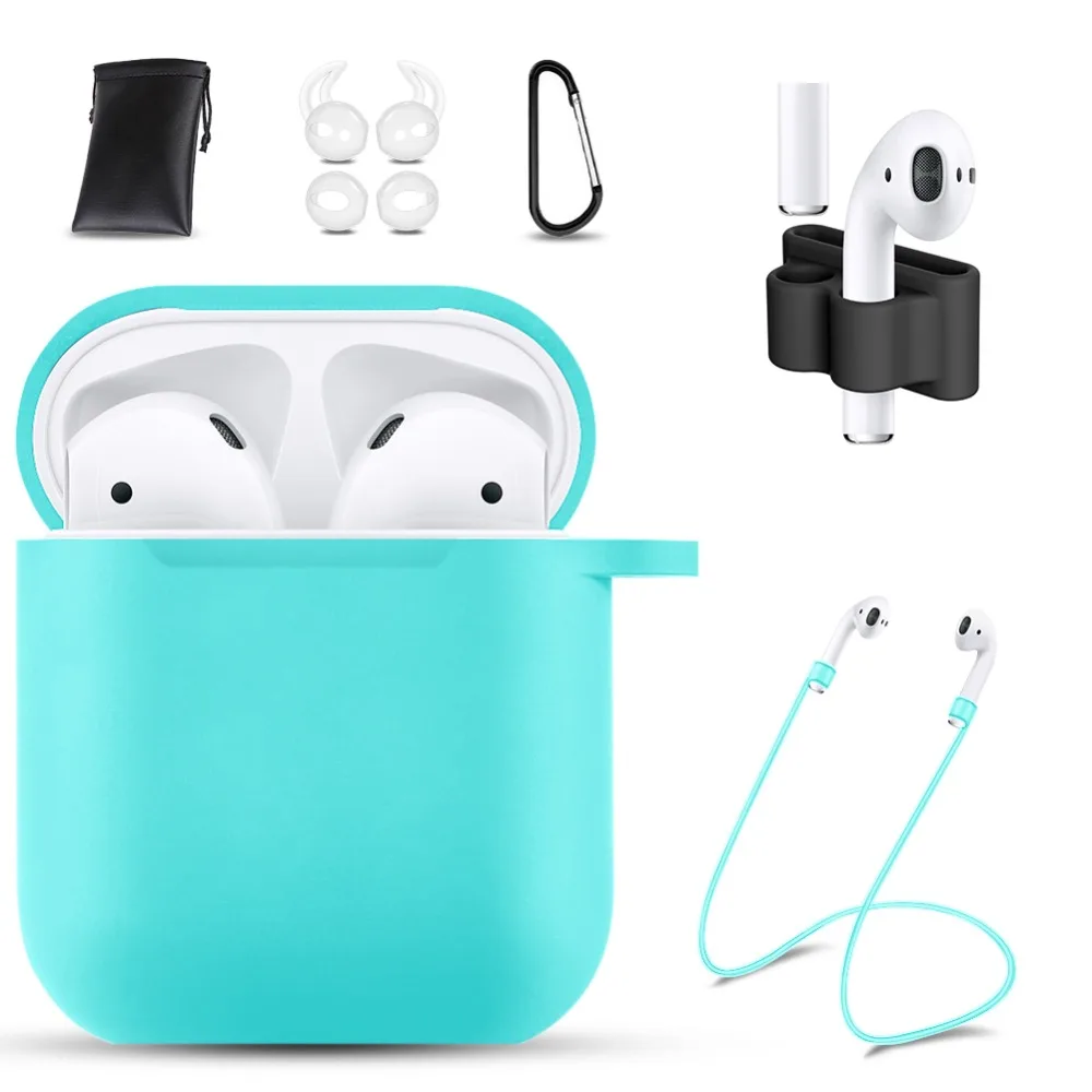 

GIM AirPods Case with Strap Protective 7PCS Silicone Cover with Carabiner for Apple Airpods Accessories Green Ultra Lightweight