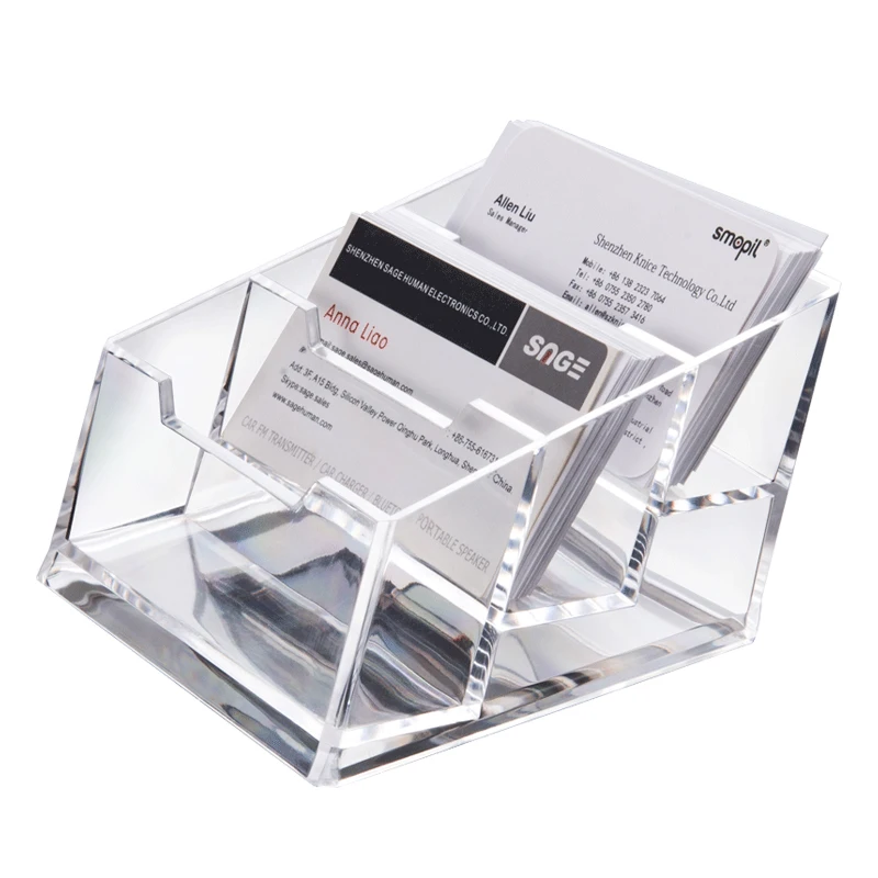 

Acrylic Business Card Holder Table Card Display Stand Desktop Name Card Box Two Lattices Thickened Simple Transparent Container