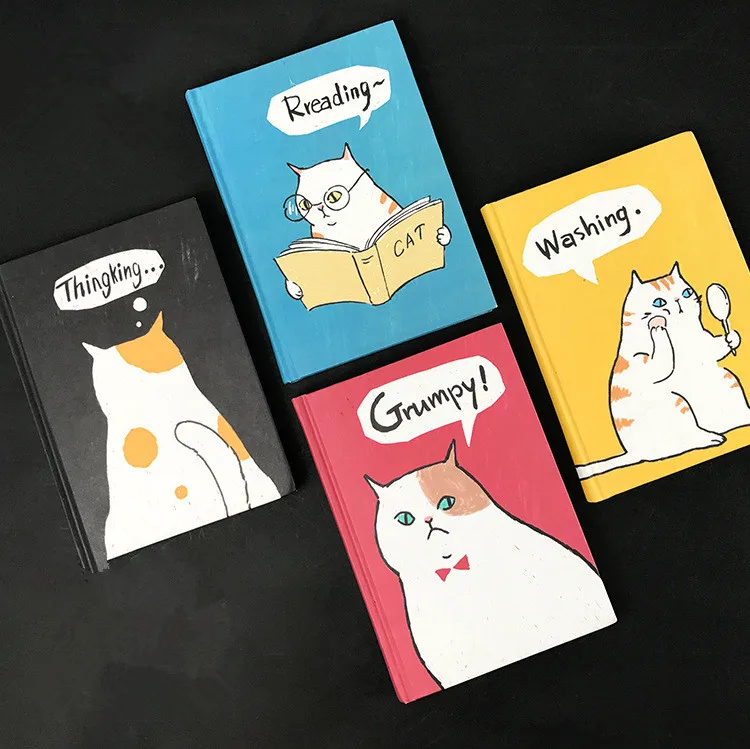 

Cat Daily" Hard Cover Daily Lined Grid Blank Black Papers Notebook Study Journal Cute Planner Stationery Gift