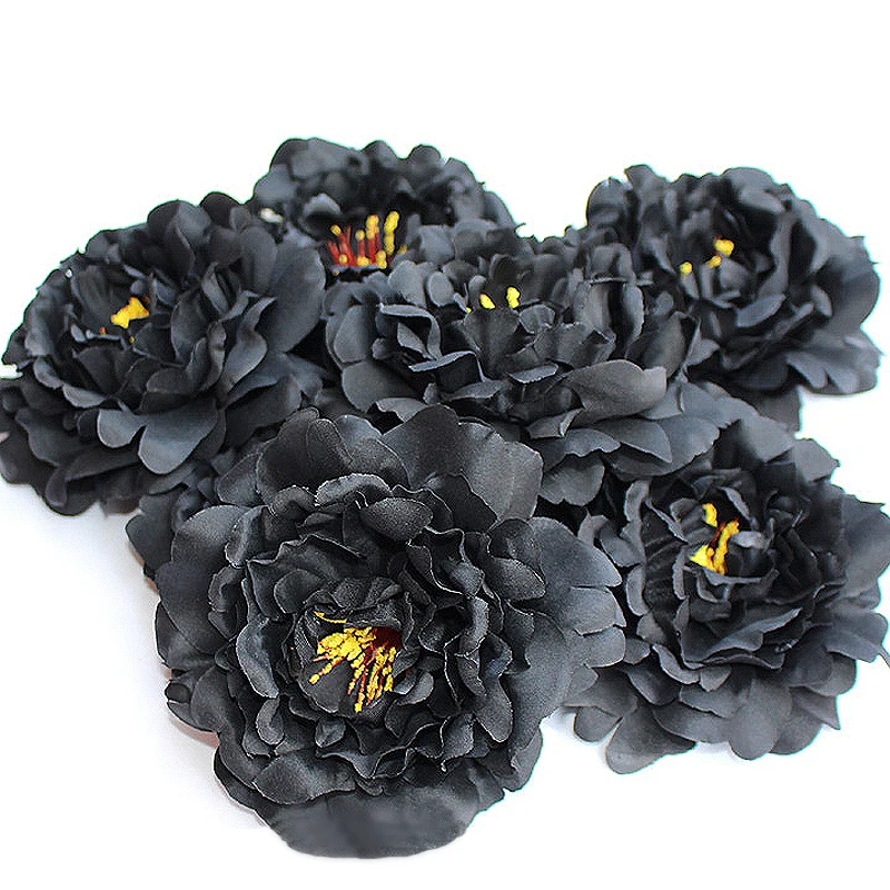 Искусственные черные розы головы моделирование Искусственные цветы пионы из шелка дома Свадебная вечеринка Хэллоуин украшения DIY ВЕНОК цветок композиция подарок 10 шт