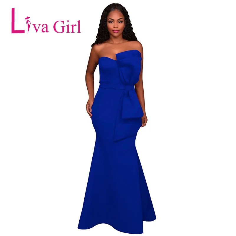 

LIVA GIRL Evening Party Maxi Dress Women Off Shoulder Backless Oversized Bow Applique Formal Long Dresses Vestido Robe De Soiree