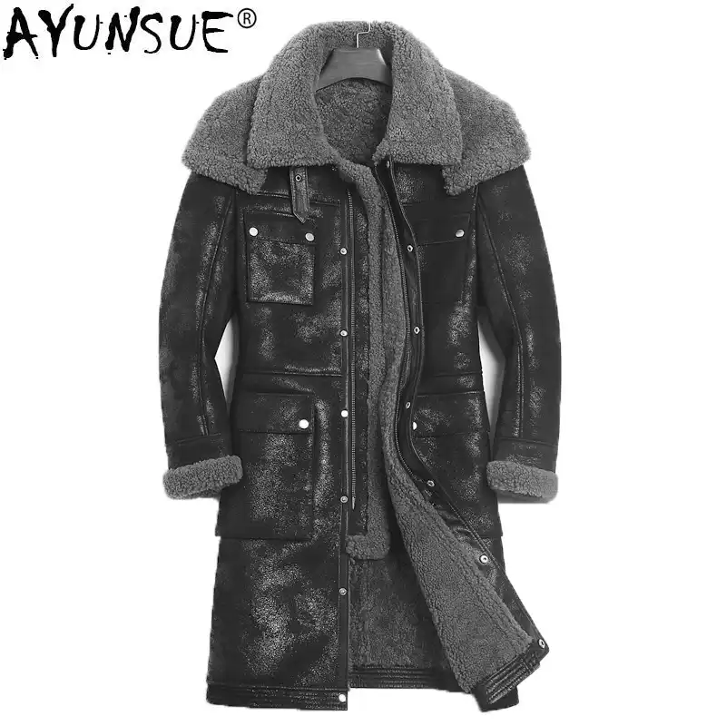Mens Sheepskin Coat >> Ayunsue Genuine Leather Jacket Men Long Winter Real Fur Coat Men Plus Size Mens Sheepskin Coat Shearling Leather Jackets Kj1136 Mens Sheepskin Coat >> Ayunsue Genuine Leather Jacket Men Long Winter Real Fur Coat Men Plus Size Mens Sheepskin Coat Shearling Leather Jackets Kj1136
