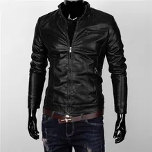Чистый цвет искусственная кожа мужчины куртки черный желтый коричневый повседневные мужские облегающие пальто теплая куртка мужская