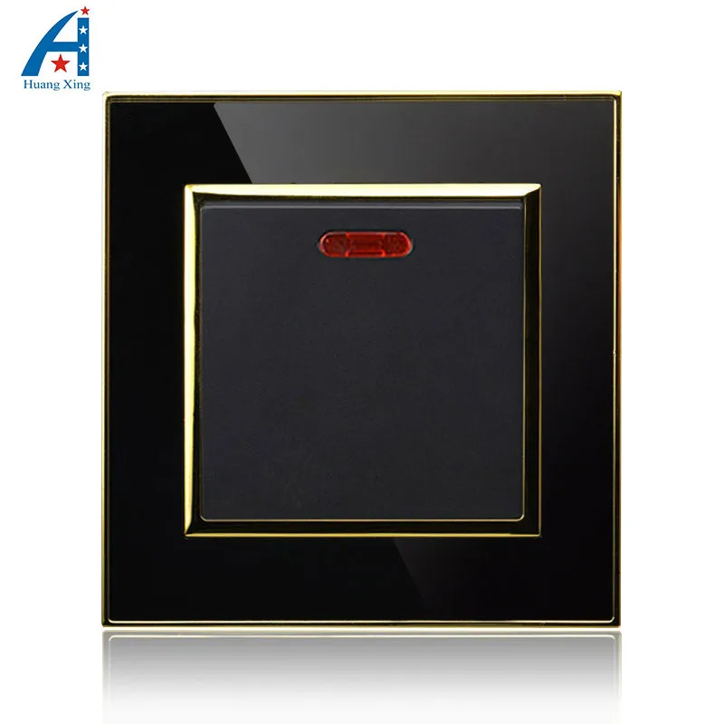 

UK Standard Push button and 20A 1 Gang electric light switch, Black Crystal acrylic panel wall switch, With LED indicator 220V