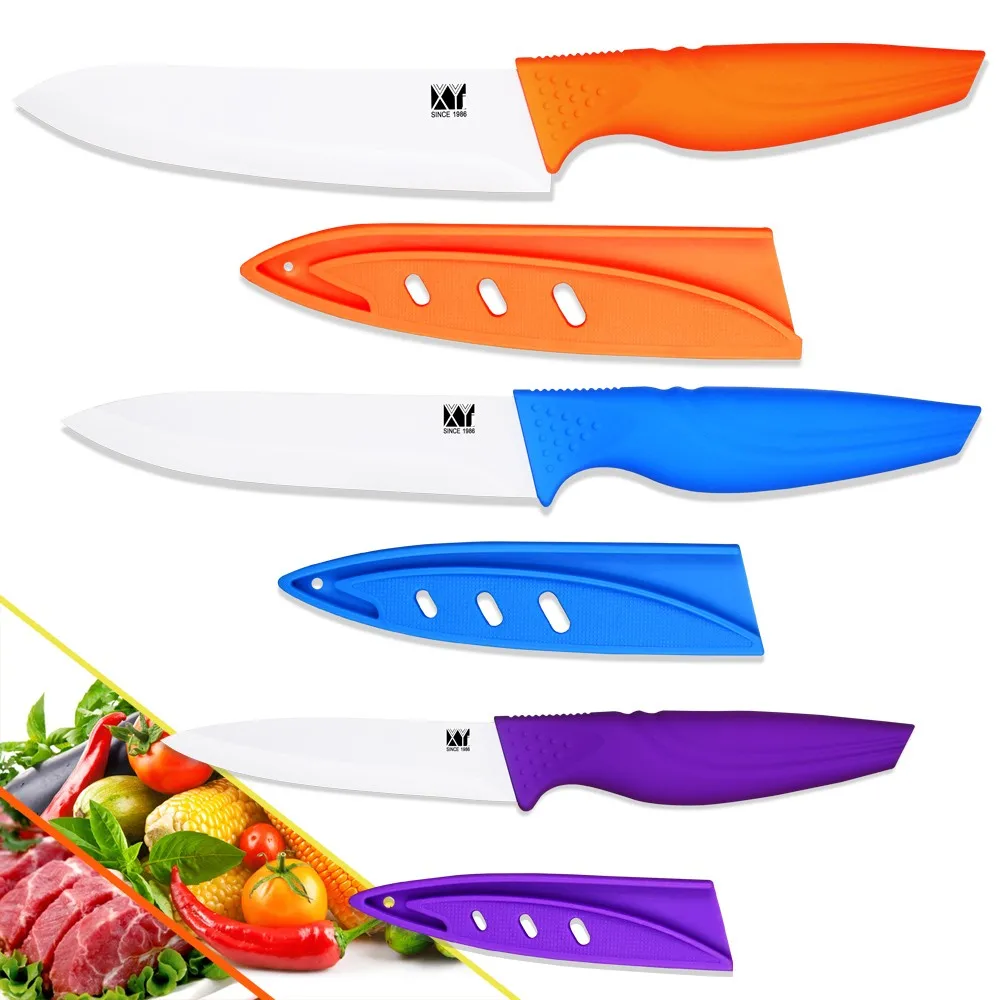 Горячие продажи керамические ножи фиолетовый Утилита Синий нарезки оранжевый кухонные ножи шеф-повара набор из трех частей ABS+ TPR ручка кухонные ножи