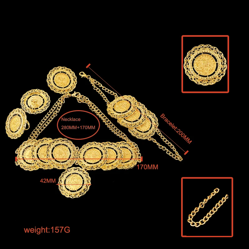 Ethlyn золотые украшения Цвет Турция монеты Ювелирные Наборы Роскошные колье Наборы для ухода за кожей Турции монеты Арабских Подарки турки Африка ювелирных изделий партии 162