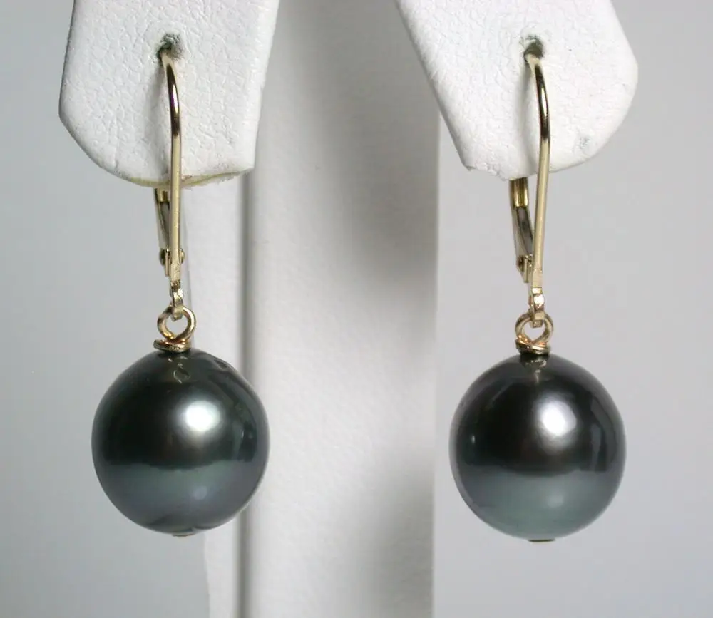 

HUGE AAA 11-12MM BLACK SOUTH SEA PEARL DANGLE EARRING 14k/20 GOLD