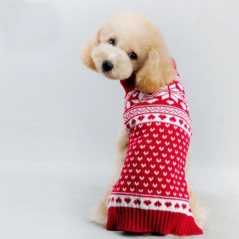 2017 Christmas Red Floral Sweet Autumn/winter Small Dog Clothes Princess Snowflake Sweaters for Dogs | Дом и сад