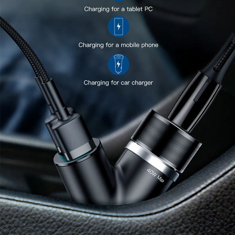Baseus 3 in 1 Car Charger for iPhone Mobile Phone Charger Dual USB + Cigarette Lighter for 3 Devices 3.4A Fast Car Phone Charger