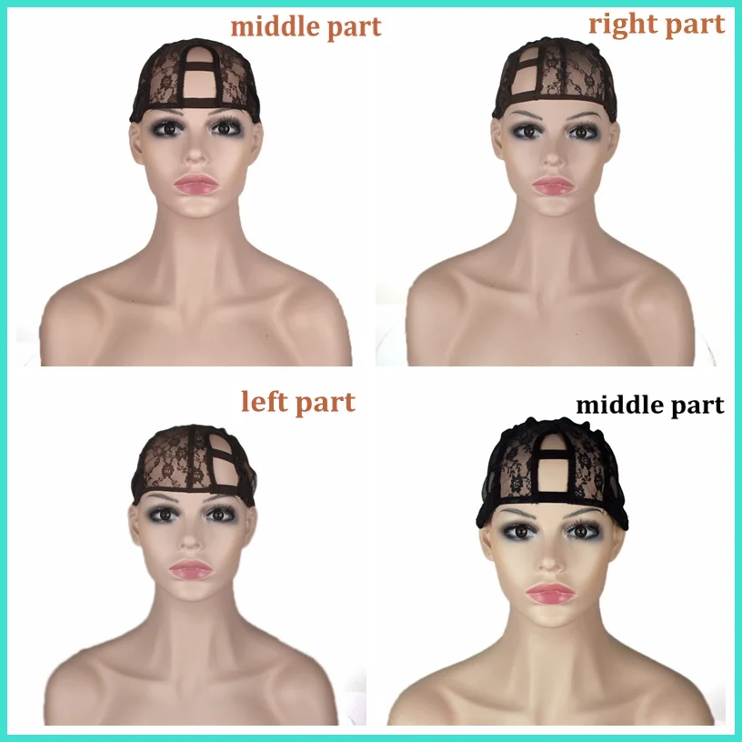 

5 Pcs/Lot 1"x3.5" U Part Wig Caps Left/Centre/Right Part To Choose U Part Cap For Making Wigs Adjustable Straps+2Packs Free Cap