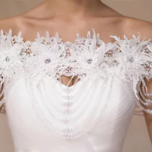 Bateau Кружева цветочные хрустальные стразы бисером шикарные свадебные обертывания s цвета слоновой кости кружева Свадьба шаль жакет болеро обертывание невесты Свадебный жакет