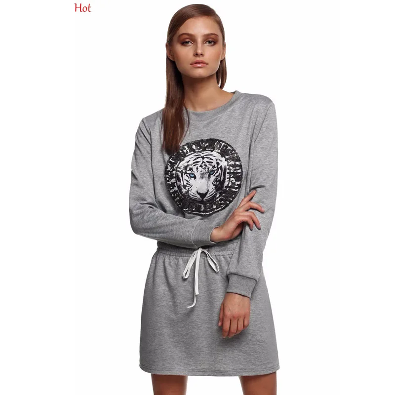 

Sexy Women Long Sleeve Autumn Dress Slim Tiger Pattern Print Dresses Sweatshirt Casual Sweat Short Mini Dresses Hot YC001086