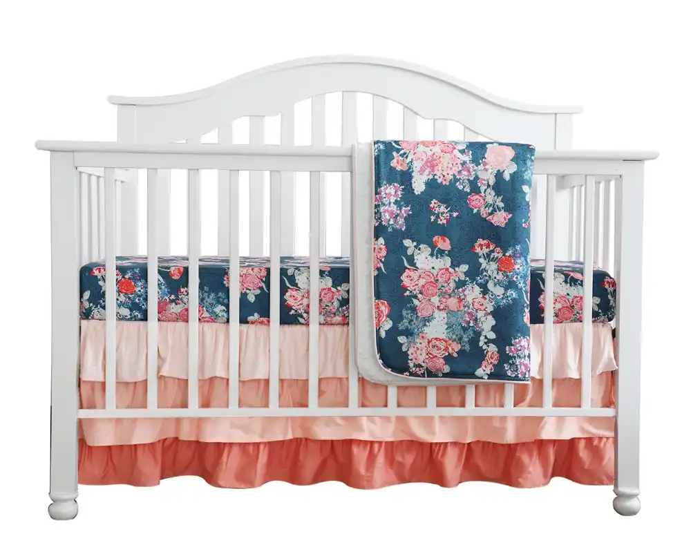 3 Pcs Set Girl S Crib Bedding Set Ruffle Skirt Minky Blanket Peach