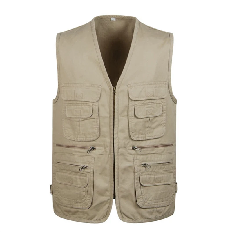 

Cotton Varsity Vest With Many Pockets For Men Spring Summer Casual Tool 4 Colors Sleeveless Jacket Male Multi Pocket Waistcoat