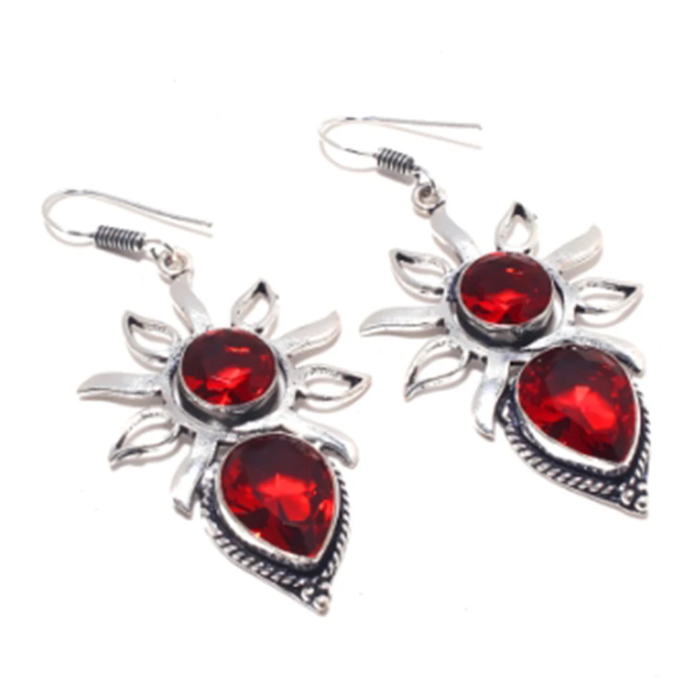

Garnets Earrings Silver Overlay over Copper ,65mm, E4060