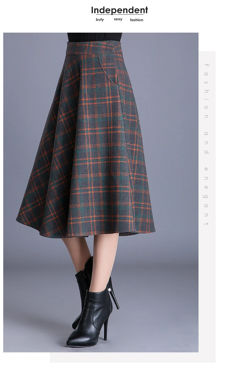 2019 Осень Зима Толстая вязаная юбка Kilt Женская A Linie A shape большой подол миди юбки клетчатые плиссированные Biiger большие юбки