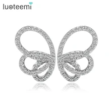 LUOTEEMI, классические высококачественные серьги-гвоздики в форме бабочки белого золота с роскошными крошечными цирконами AAA для девочек и женщин