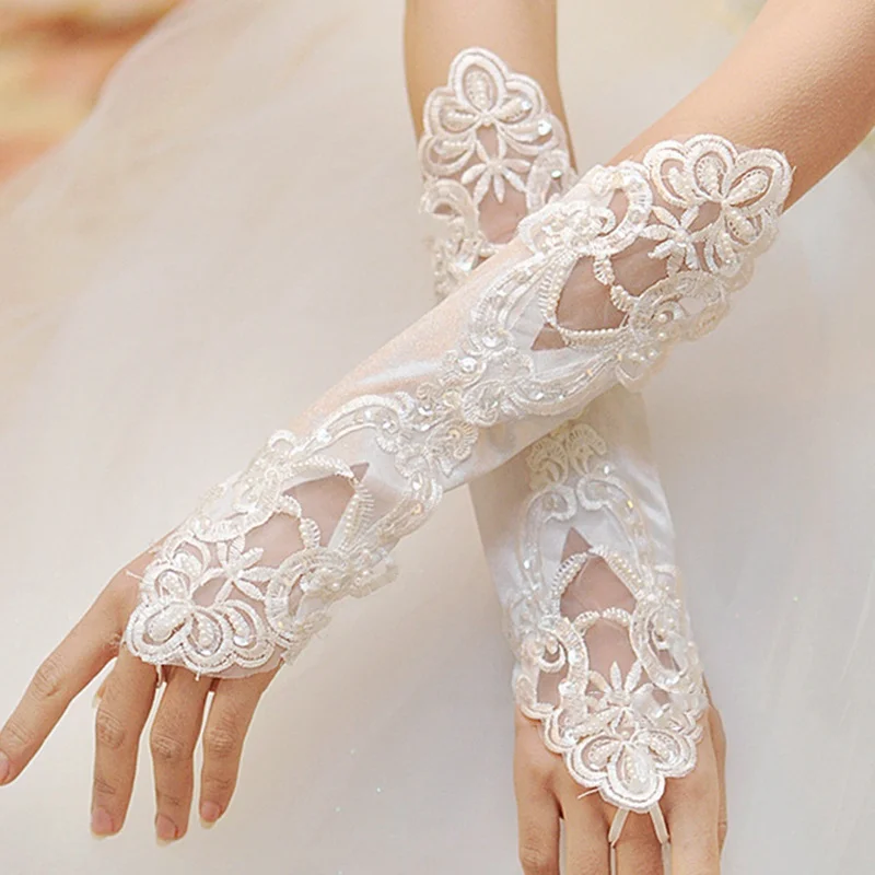

1 Pair Lace Bridal Gloves Dew Finger Dress Accessories Decorations Wedding